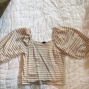 Ann Taylor Cream and Tan Striped Blouse